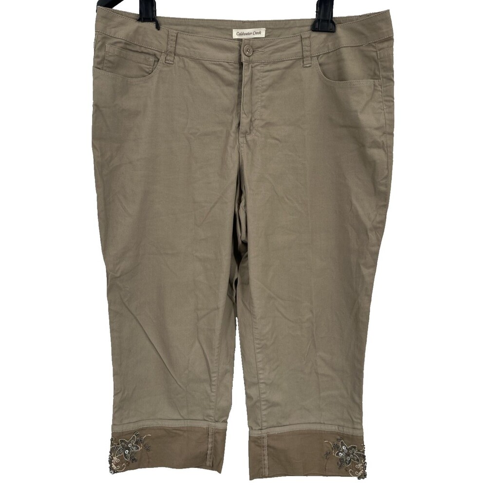 Coldwater Creek Women's Capri Pants 16 Khaki Straight Cotton Stretch Casual